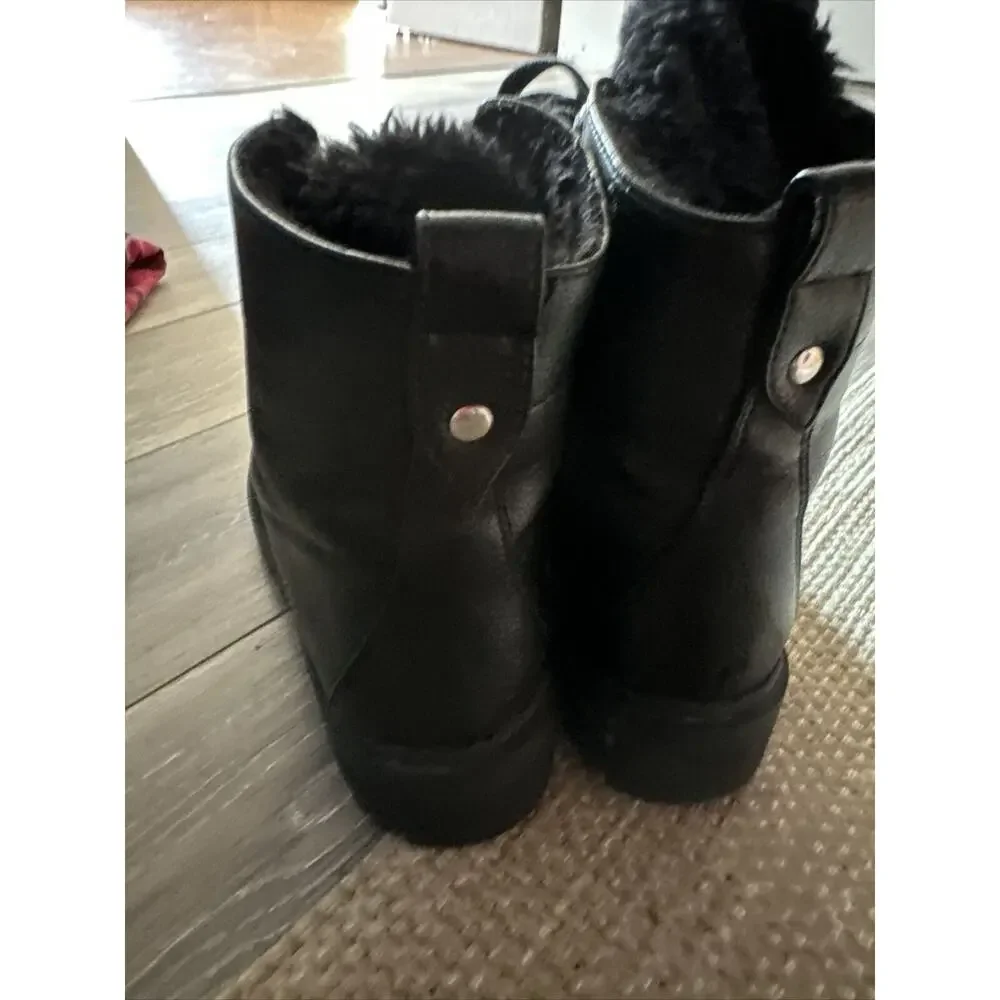 NINE WEST Weaton Fur Shoes 9.5 Black Winter Hiker Lace Up Combat Boots